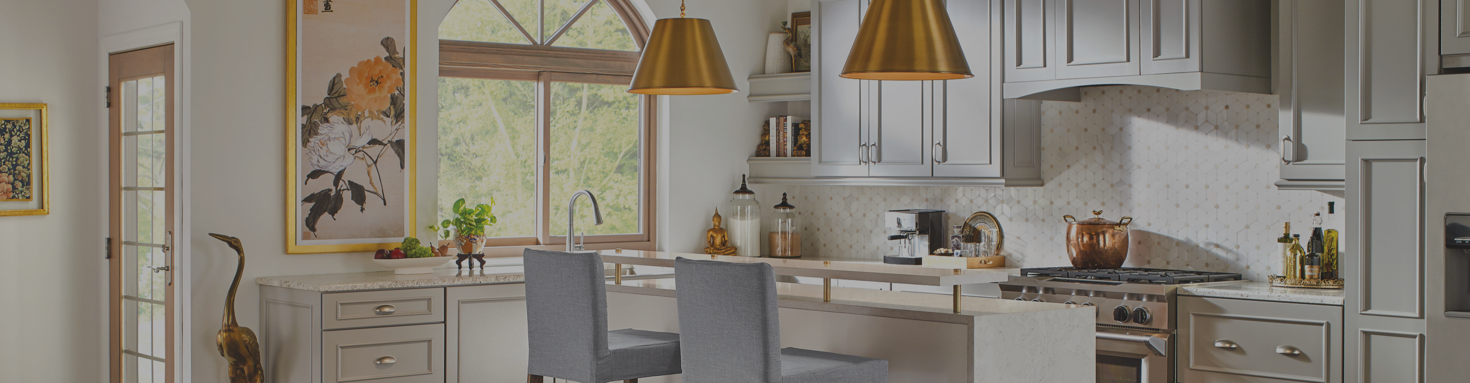 kitchen remodel with wood-look flooring, custom cabinetry and tile backsplash